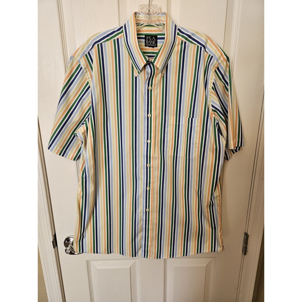 Jos. A. Bank Traveler's Collection Men's Short Sleeve Multicolor Stripe Shirt, L